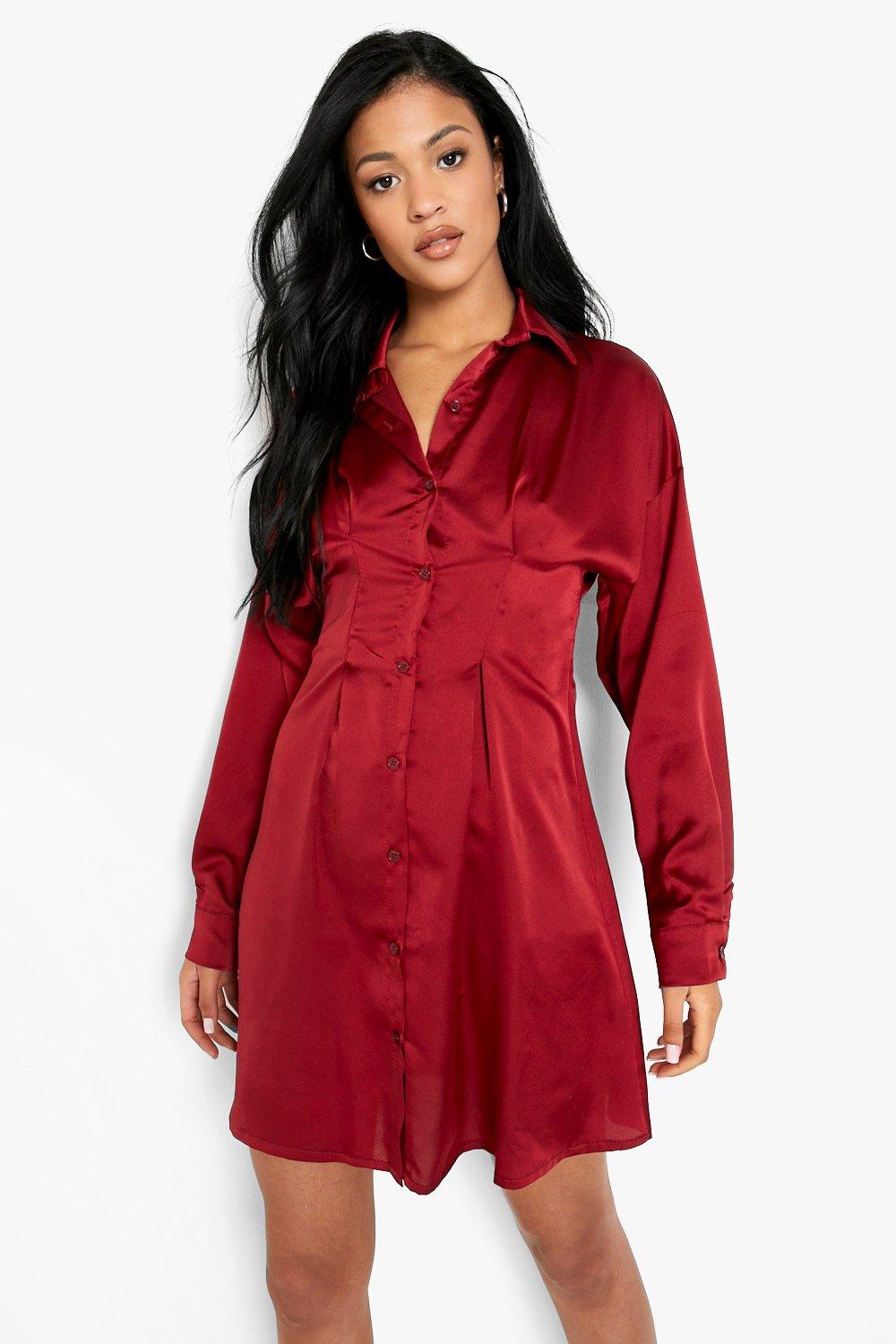 Dark red shirt dress hotsell